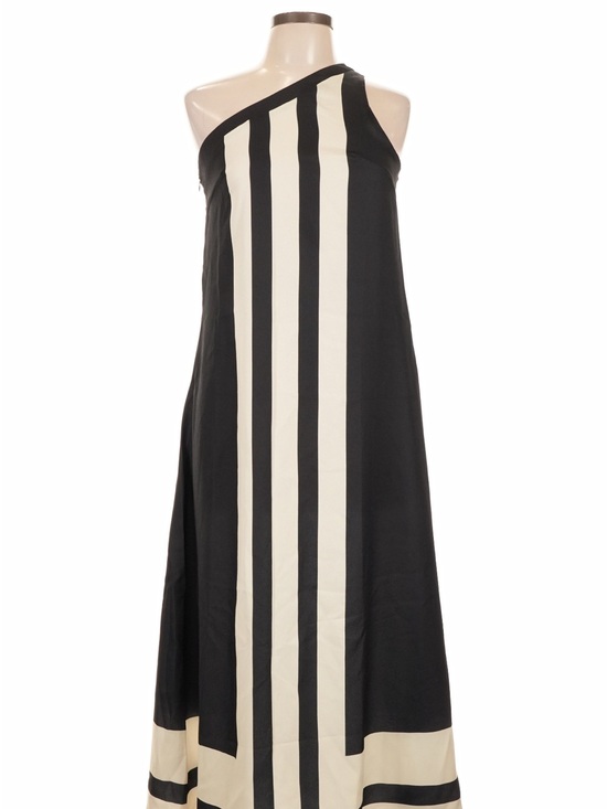 Commense Dresses & Skirts - One-Shoulder Black and Cream Stripe Maxi Dress